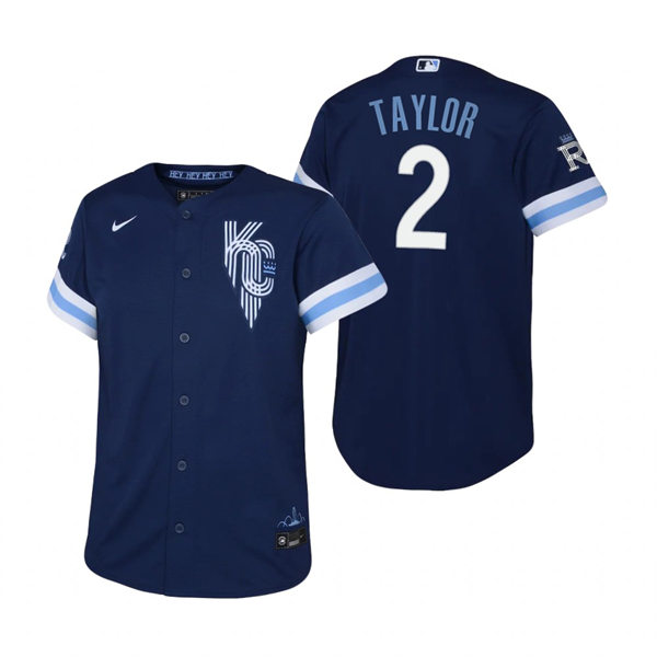 Youth Kansas City Royals #2 Michael A. Taylor Navy 2022 City Connect Jersey