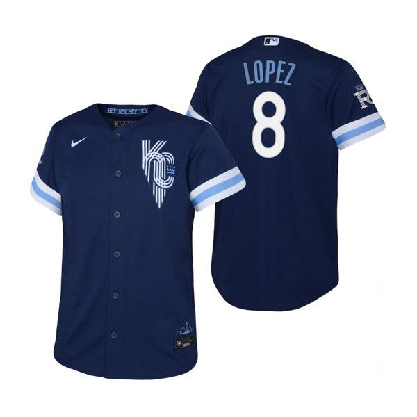 Youth Kansas City Royals #8 Nicky Lopez Nike Navy 2022 City Connect Replica Jersey