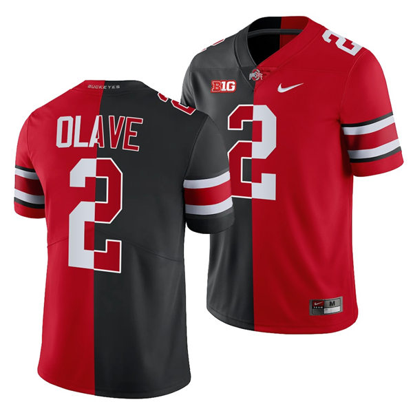 Men's Ohio State Buckeyes #2 Chris Olave Nike Black Scarlet Split Edition Football Jersey