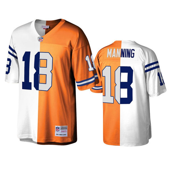 Men's Indianapolis Colts #18 Peyton Manning Orange White Split Mitchell & Ness Throwback Jersey