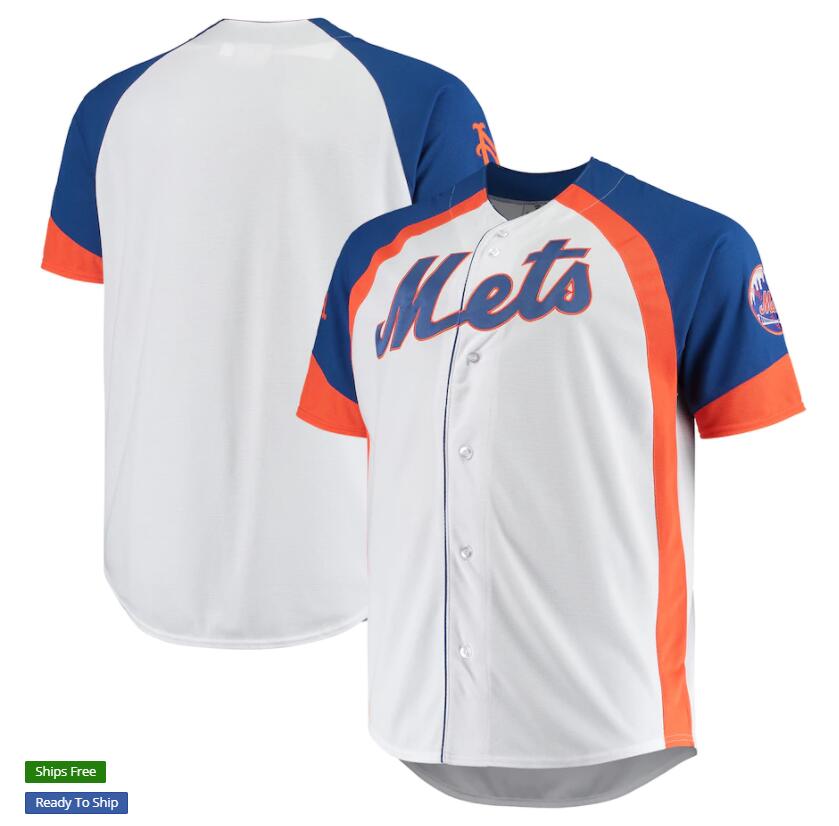 Men's New York Mets Custom White Royal Colorblock Cooperstown Jersey