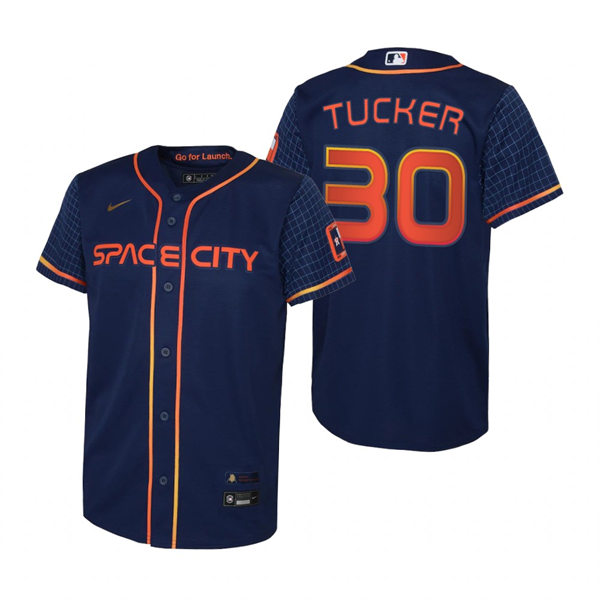 Youth Houston Astros #30 Kyle Tucker Nike Navy 2022 City Connect Jersey
