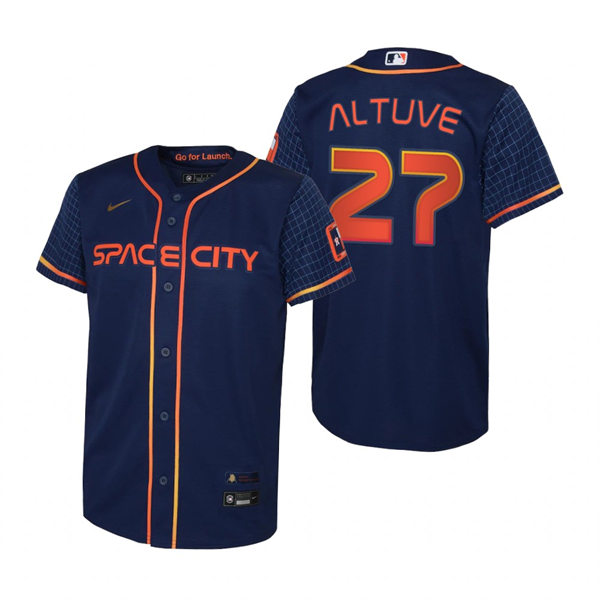 Youth Houston Astros #27 Jose Altuve Nike Navy 2022 City Connect Jersey