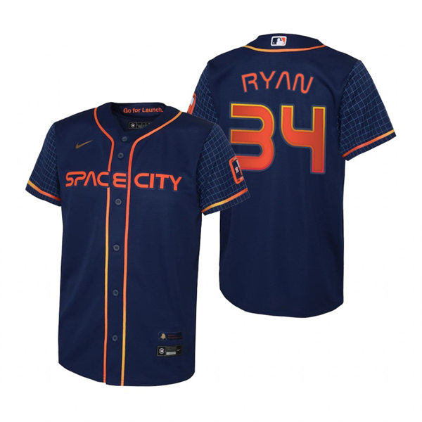 Youth Houston Astros Retired Player #34 Nolan Ryan Nike Navy 2022 City Connect Jersey