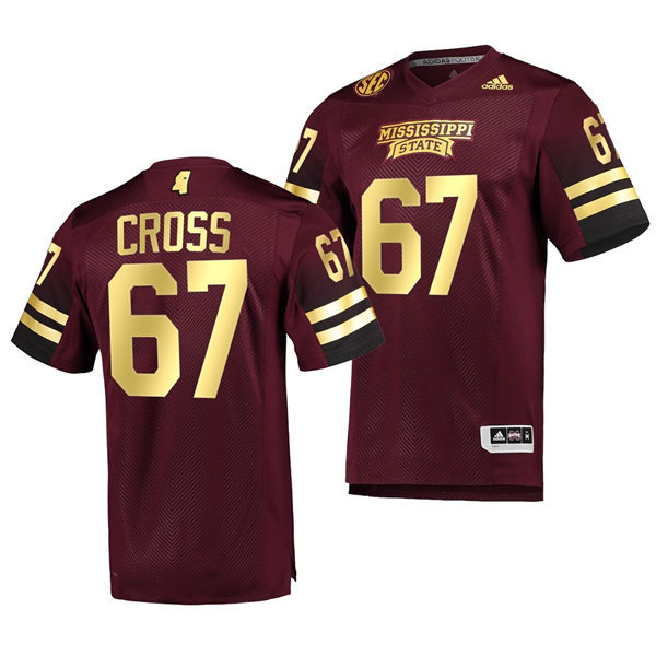 Mens Mississippi State Bulldogs #67 Charles Cross adidas Maroon Gold College Football Jersey