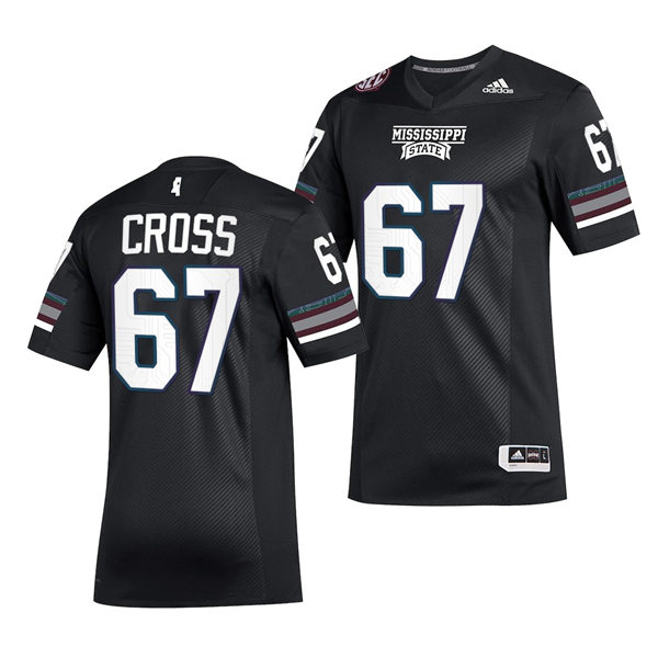 Mens Mississippi State Bulldogs #67 Charles Cross adidas 2020 Black Premier Strategy Football Jersey