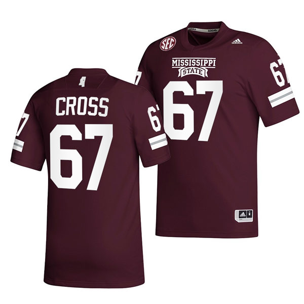 Mens Mississippi State Bulldogs #67 Charles Cross adidas Maroon College Football Game Jersey