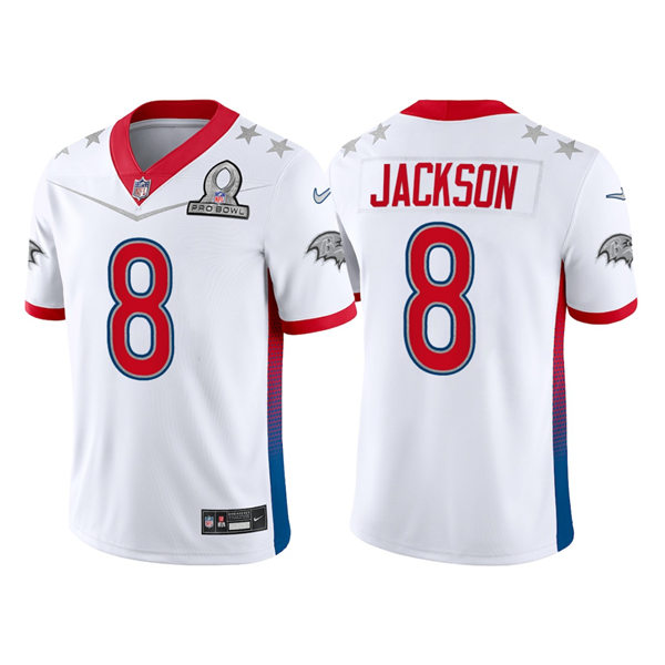Mens Baltimore Ravens #8 Lamar Jackson White 2022 AFC Pro Bowl Game Jersey