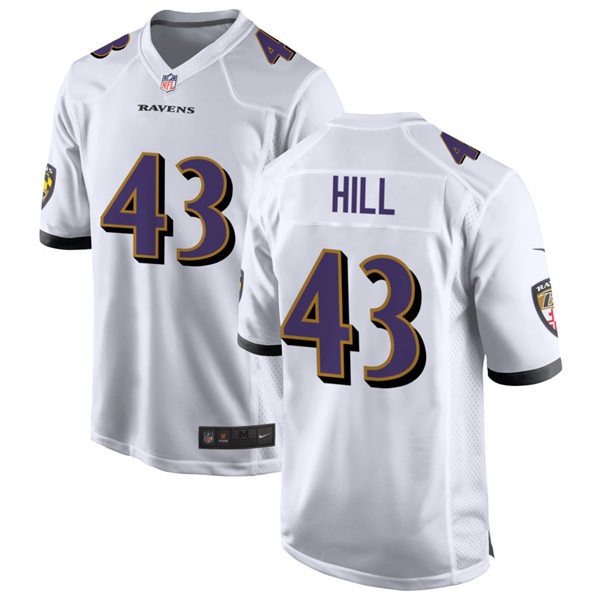 Mens Baltimore Ravens #43 Justice Hill Nike White Vapor Limited Player Jersey