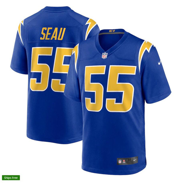 Mens Los Angeles Chargers Retired Player #55 Junior Seau Nike Royal Gold 2nd Alternate Vapor Limited Jersey