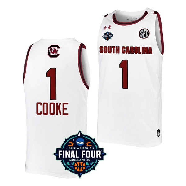 Women's South Carolina Gamecocks #1 Zia Cooke White NCAA 2022 March Madness Final Four Basketball Jersey