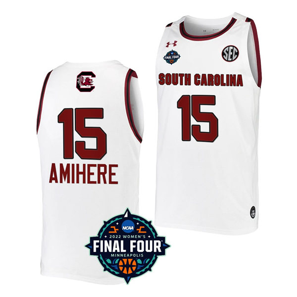 Women's South Carolina Gamecocks #15 Laeticia Amihere White NCAA 2022 March Madness Final Four Basketball Jersey