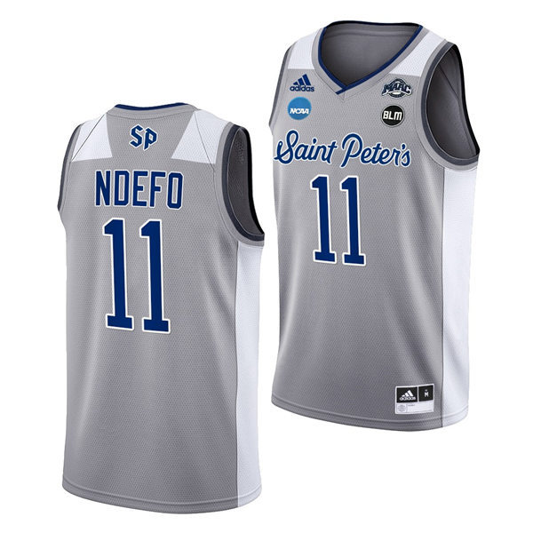 Mens Saint Peter's Peacocks #11 KC Ndefo Adidas Grey College Basketball Game Jersey