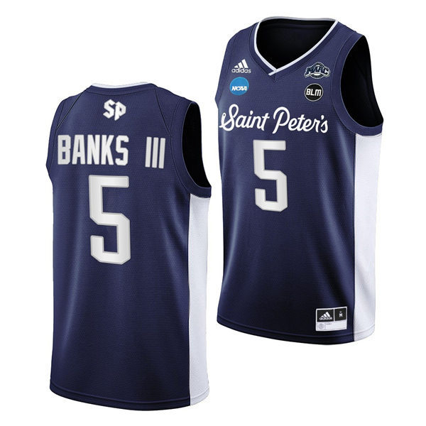 Mens Saint Peter's Peacocks #5 Daryl Banks III Adidas Navy College Basketball Game Jersey