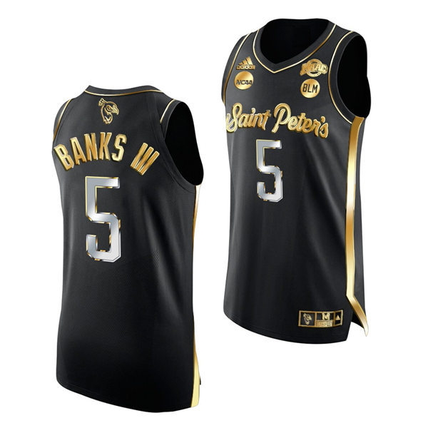 Mens Saint Peter's Peacocks #5 Daryl Banks III Nike Black Golden Edition Basketball Jersey
