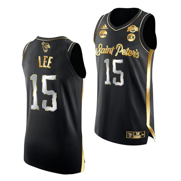 Mens Saint Peter's Peacocks #15 Matthew Lee Nike Black Golden Edition Basketball Jersey