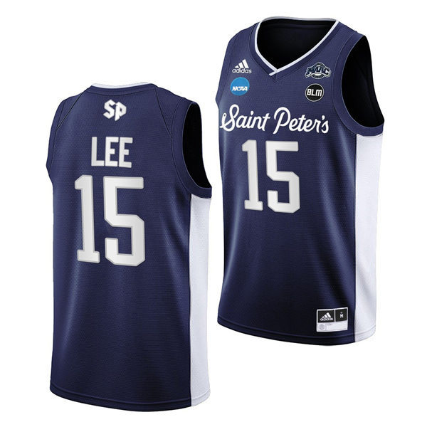 Mens Saint Peter's Peacocks #15 Matthew Lee Adidas Navy College Basketball Game Jersey
