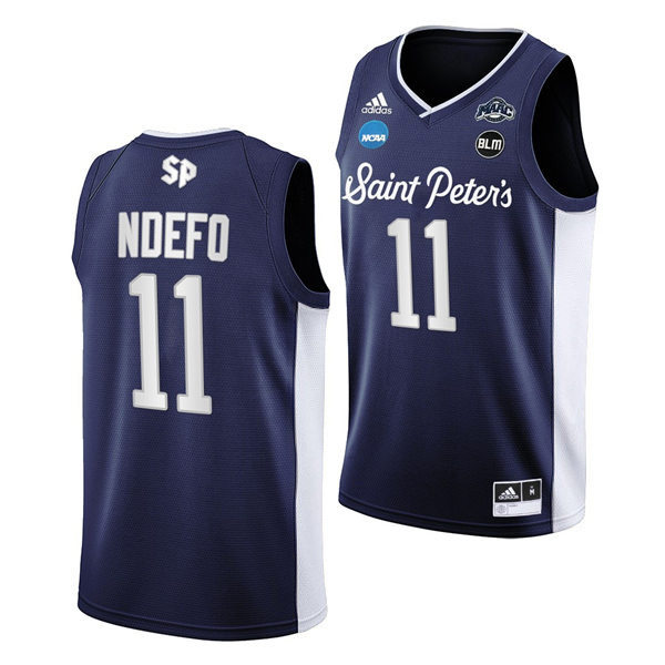 Mens Saint Peter's Peacocks #11 KC Ndefo Adidas Navy College Basketball Game Jersey