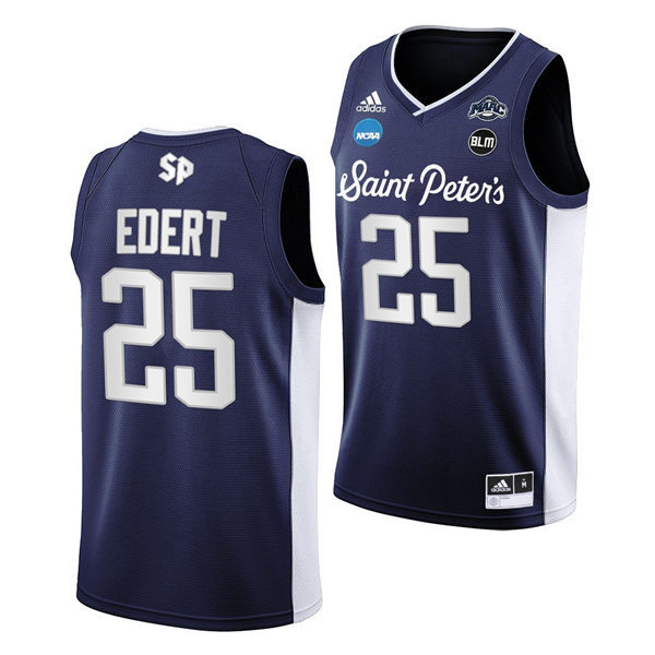 Mens Saint Peter's Peacocks #25 Doug Edert Adidas Navy College Basketball Game Jersey