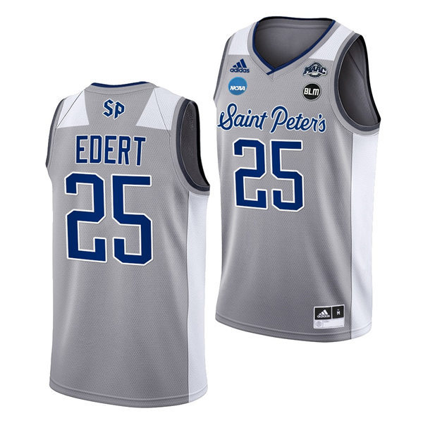 Mens Saint Peter's Peacocks #25 Doug Edert Adidas Grey College Basketball Game Jersey