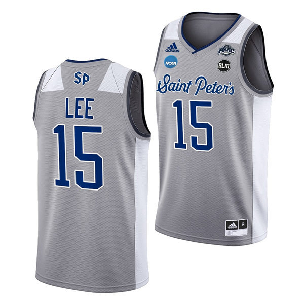 Mens Saint Peter's Peacocks #15 Matthew Lee Adidas Grey College Basketball Game Jersey