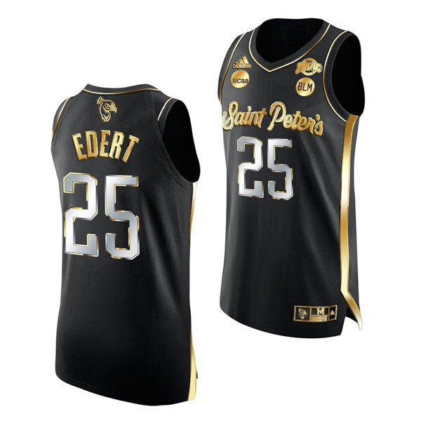 Mens Saint Peter's Peacocks #25 Doug Edert Nike Black Golden Edition Basketball Jersey
