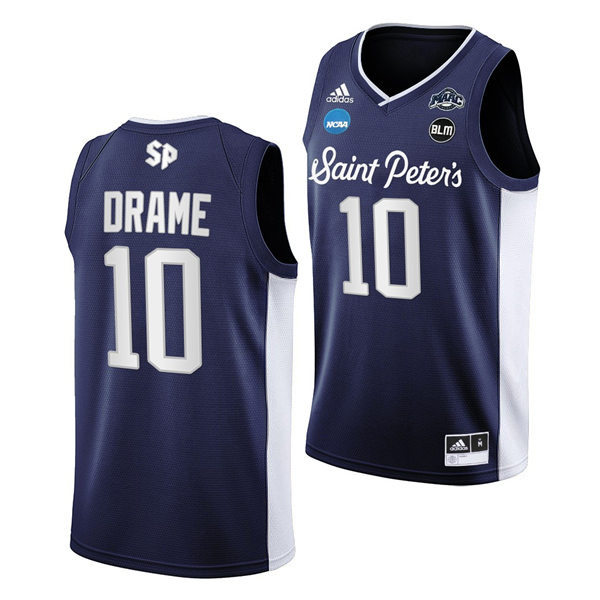 Mens Saint Peter's Peacocks #10 Fousseyni Drame Adidas Navy College Basketball Game Jersey