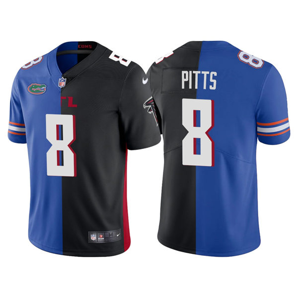Men's Atlanta Falcons Florida Gators Mix #8 Kyle Pitts Roya Black Split Two Tone Jersey
