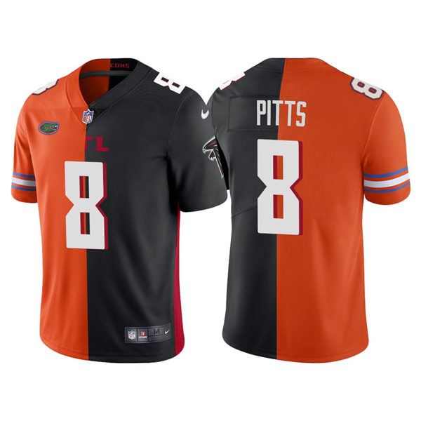Men's Atlanta Falcons Florida Gators Mix #8 Kyle Pitts Orange Black Split Two Tone Jersey