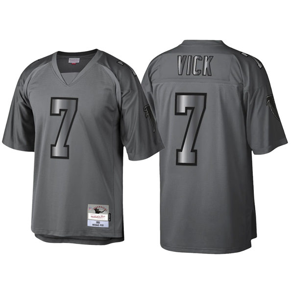 Men's Atlanta Falcons Retired Player #7 Michael Vick Charcoal Throwback Metal Legacy Jersey