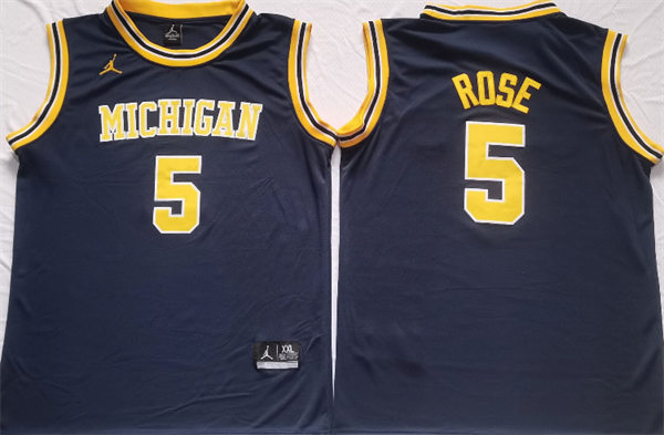 Men's Michigan Wolverines #5 Jalen Rose Nike Navy College Basketball Alumni Jersey