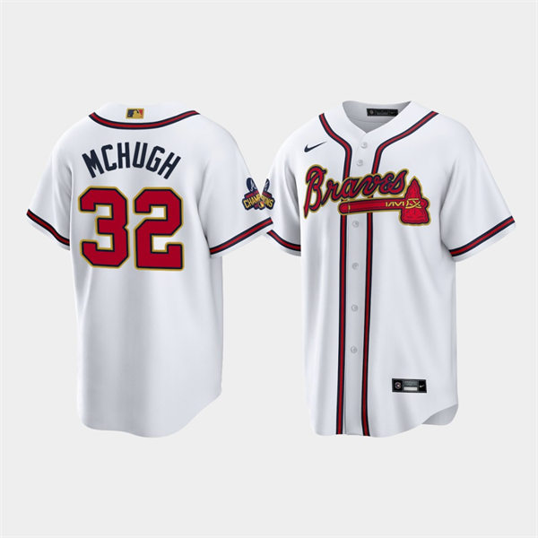 Men's Atlanta Braves #32 Collin McHugh White 2022 Gold Program World Championship Jersey