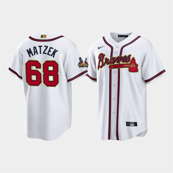 Men's Atlanta Braves #68 Tyler Matzek White 2022 Gold Program World Championship Jersey