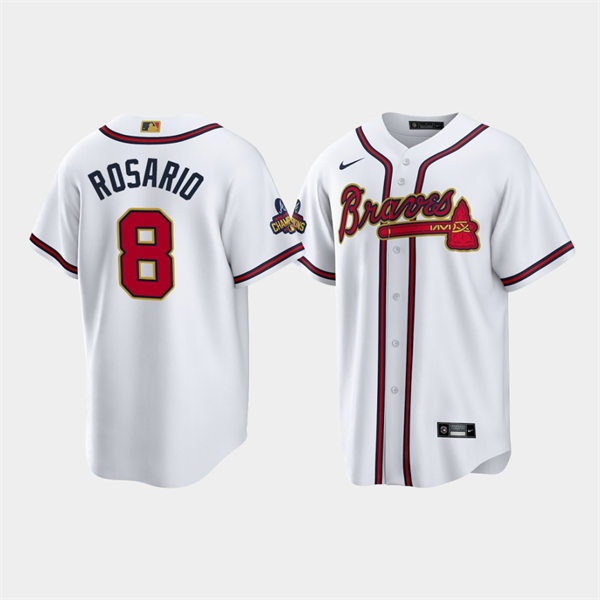 Men's Atlanta Braves #8 Eddie Rosario White 2022 Gold Program World Championship Jersey