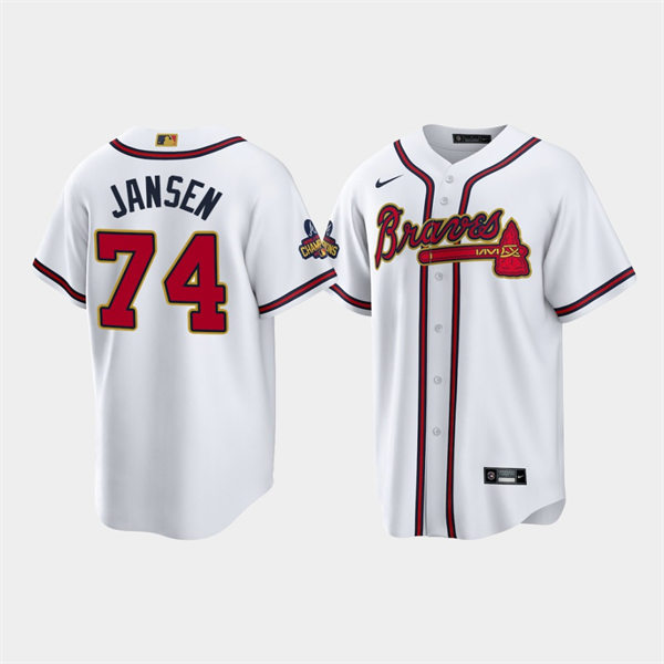 Men's Atlanta Braves #74 Kenley Jansen White 2022 Gold Program World Championship Jersey