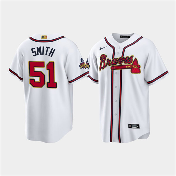 Men's Atlanta Braves #51 Will Smith White 2022 Gold Program World Championship Jersey