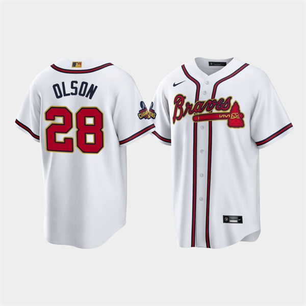 Men's Atlanta Braves #28 Matt Olson White 2022 Gold Program World Championship Jersey