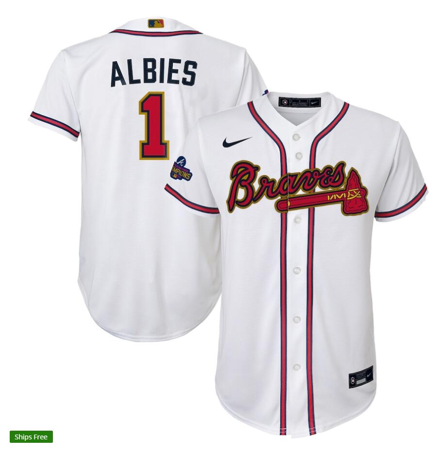Youth Atlanta Braves #1 Ozzie Albies Nike White 2022 Gold Program Player Jersey