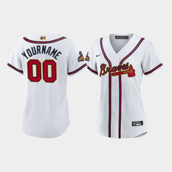 Women's Atlanta Braves Custom White 2022 Gold Program Jersey