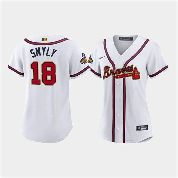 Women's Atlanta Braves #18 Drew Smyly White 2022 Gold Program Jersey