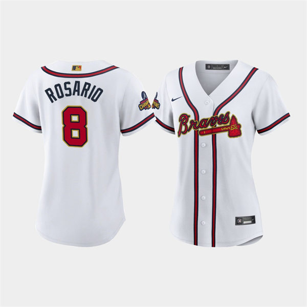 Women's Atlanta Braves #8 Eddie Rosario White 2022 Gold Program Jersey