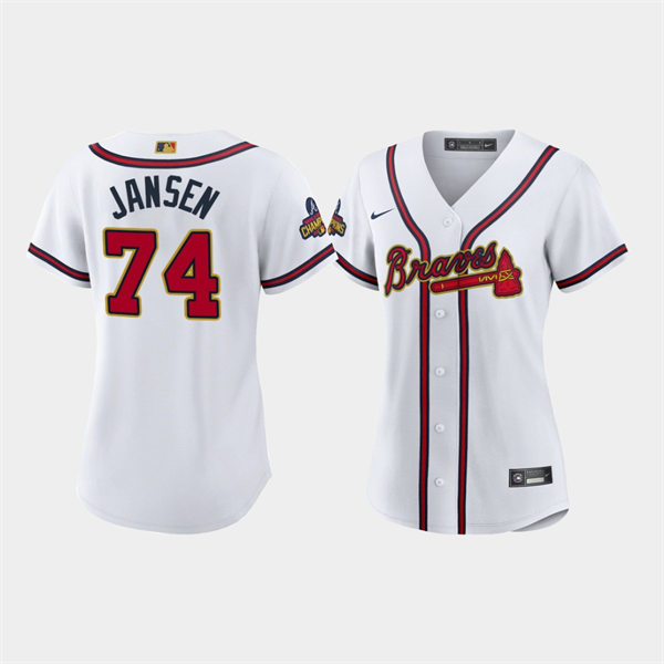 Women's Atlanta Braves #74 Kenley Jansen White 2022 Gold Program Jersey