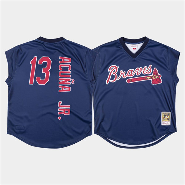 Men's Atlanta Braves #13 Ronald Acuna Jr. Mitchell & Ness Navy 1999 Turn Ahead The Clock Throwback Jersey