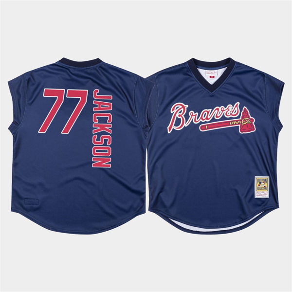 Men's Atlanta Braves #77 Luke Jackson Mitchell & Ness Navy 1999 Turn Ahead The Clock Throwback Jersey