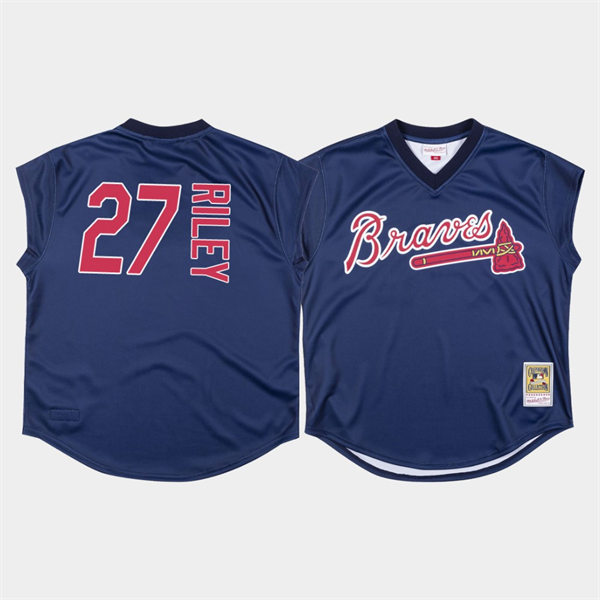 Men's Atlanta Braves #27 Austin Riley Mitchell & Ness Navy 1999 Turn Ahead The Clock Throwback Jersey