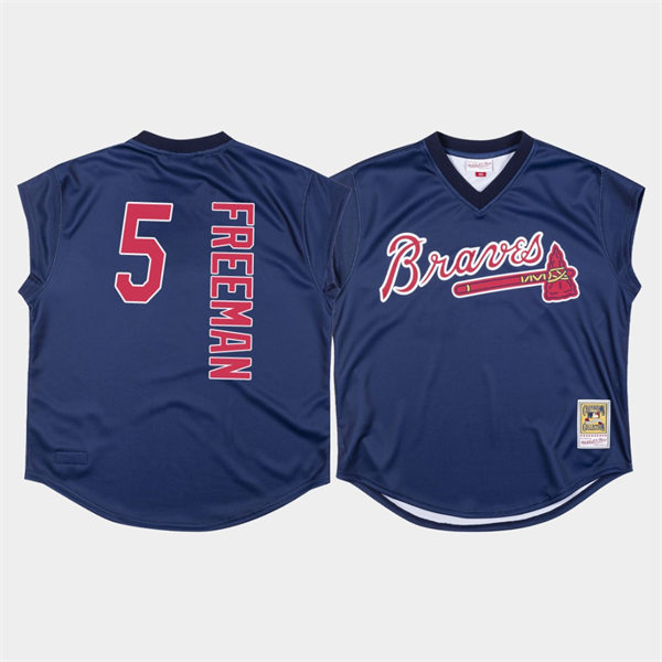 Men's Atlanta Braves #5 Freddie Freeman Mitchell & Ness Navy 1999 Turn Ahead The Clock Throwback Jersey