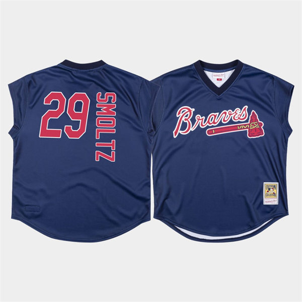 Men's Atlanta Braves #29 John Smoltz Mitchell & Ness Navy 1999 Turn Ahead The Clock Throwback Jersey