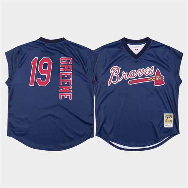 Men's Atlanta Braves #19 Shane Greene Mitchell & Ness Navy 1999 Turn Ahead The Clock Throwback Jersey