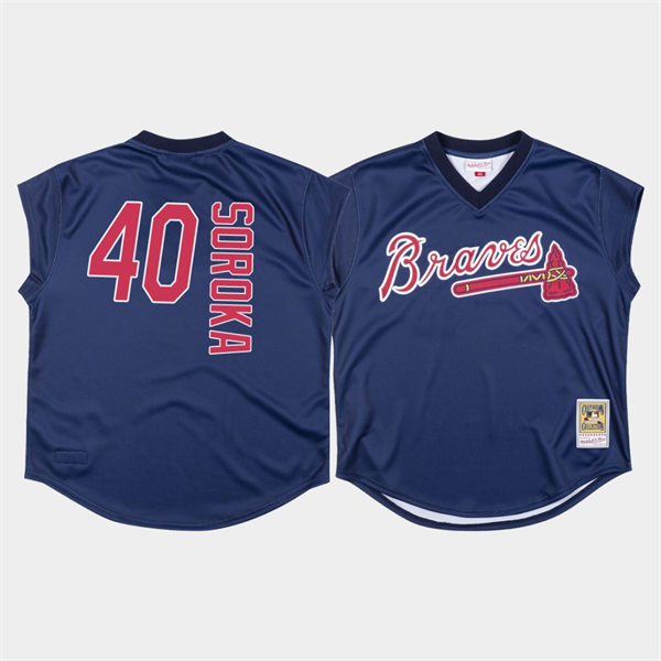 Men's Atlanta Braves #40 Mike Soroka Mitchell & Ness Navy 1999 Turn Ahead The Clock Throwback Jersey