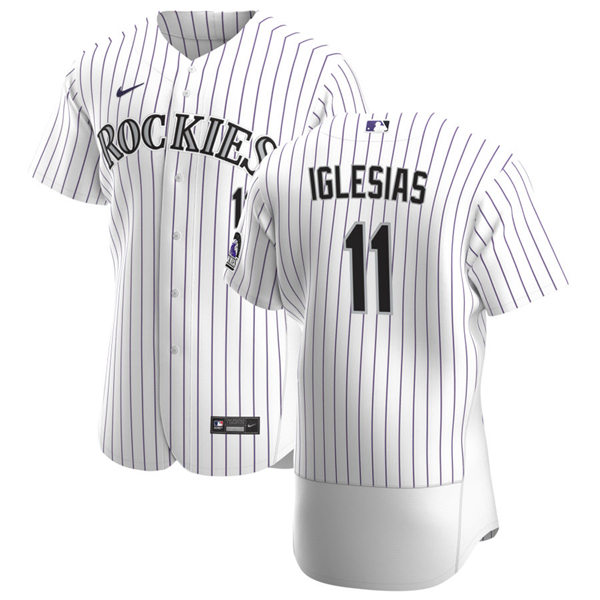 Mens Colorado Rockies #11 Jose Iglesias Nike Home White Pinstripe FlexBase Player Jersey